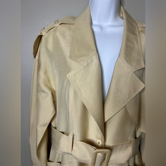 VTG 100% Silk Short Trench Jacket Butter Yellow Women’s Size 8 Lightweight - Picture 8 of 12